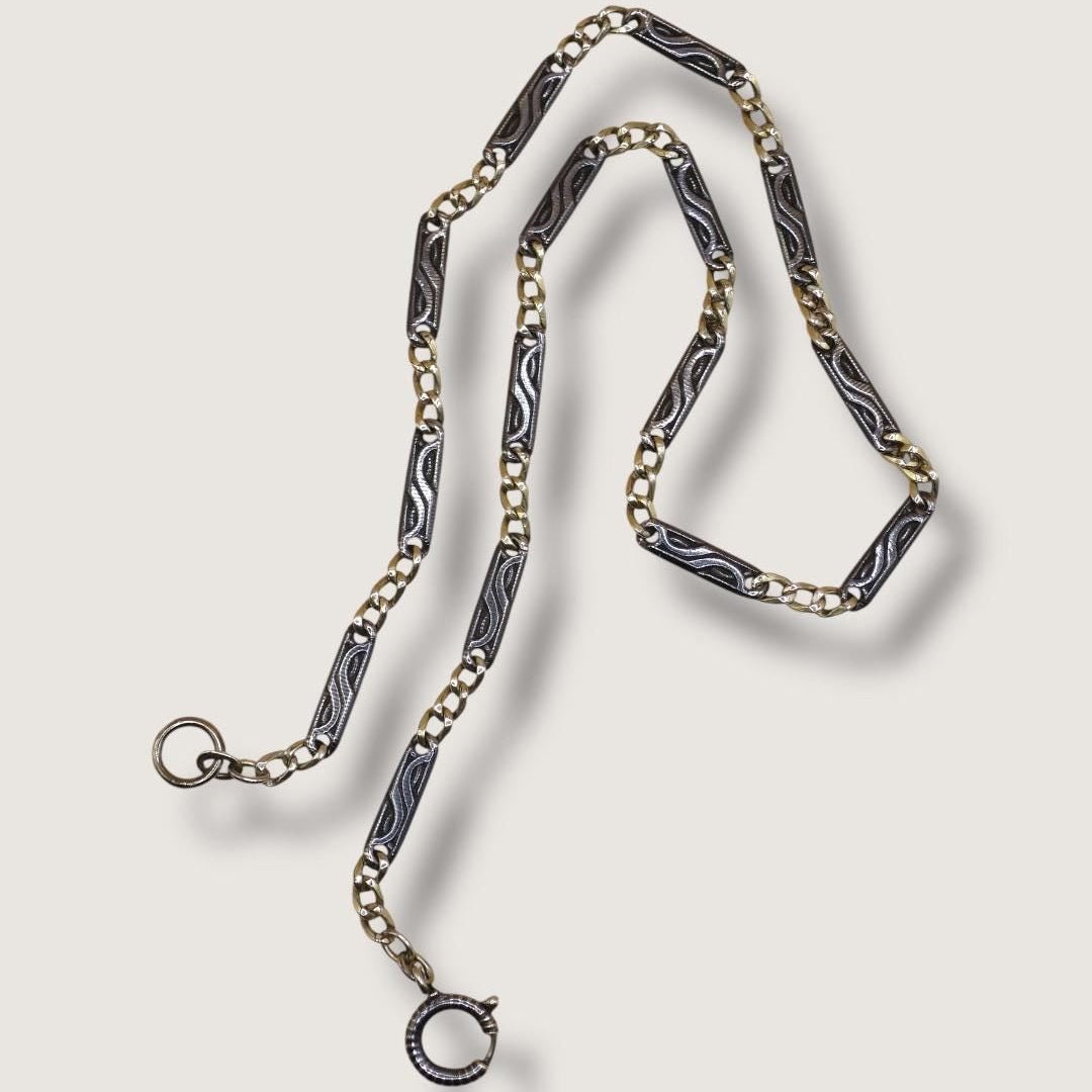 Antique Victorian Niello Silver Pocket Watch Chain: Bar Link Choker, 800 Silver MB10