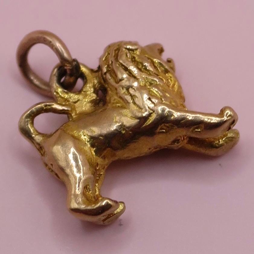 Vintage 1955 Birmingham 9ct 9k Solid Yellow Gold Leo Lion Zodiac Charm