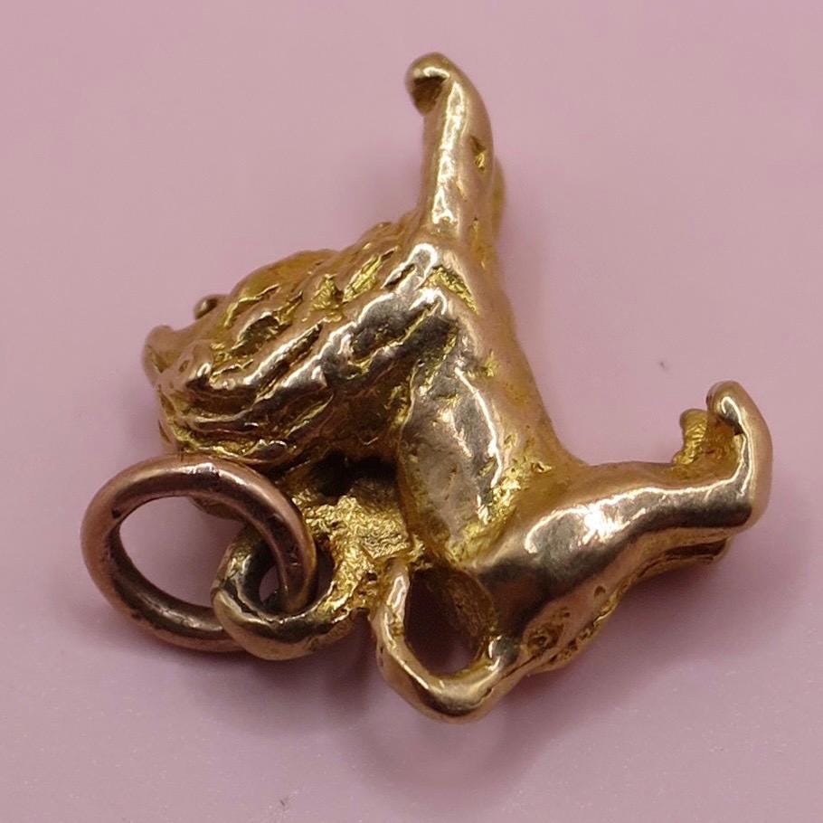 Vintage 1955 Birmingham 9ct 9k Solid Yellow Gold Leo Lion Zodiac Charm