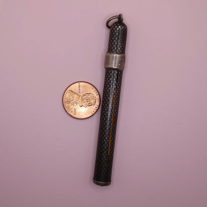 Antique Victorian Niello Silver Checkered Pattern Working Pencil Pendant, 8.8 grams N4