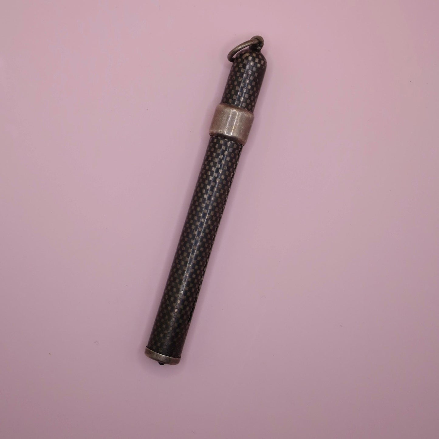 Antique Victorian Niello Silver Checkered Pattern Working Pencil Pendant, 8.8 grams N4
