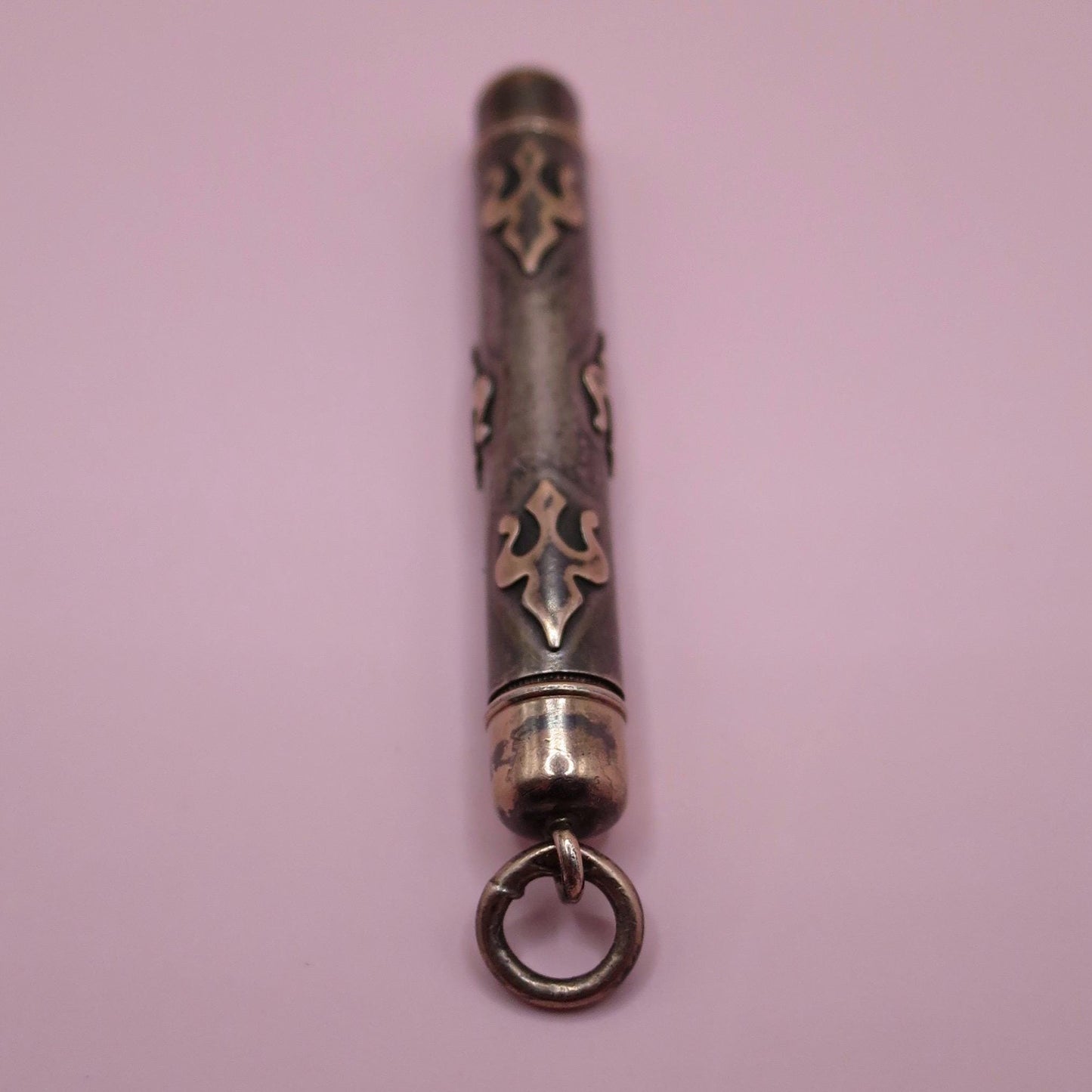 Antique Niello Silver Fleur-de-lis Pendant, Rose Gold Gilt N20
