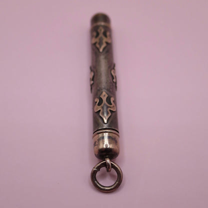 Antique Niello Silver Fleur-de-lis Pendant, Rose Gold Gilt N20