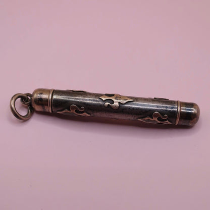 Antique Niello Silver Fleur-de-lis Pendant, Rose Gold Gilt N20