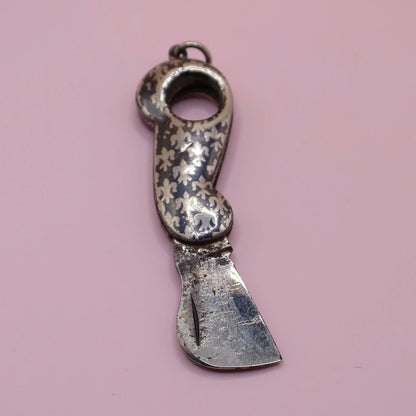Antique Victorian 800 Silver Fleur-de-lis Cigar Cutter Niello Pendant, 1.5" inches; 7 grams N11