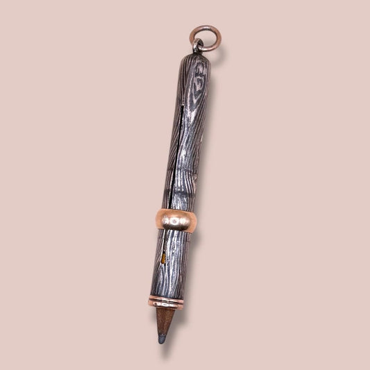 Antique Niello & 12k Rose Gold Vermeil Working Pencil Pendant, 9.8 grams N10