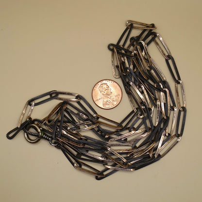 Antique Victorian Niello Silver & Rose Gold Vermeil Sautoir Necklace, 56.5" MB29