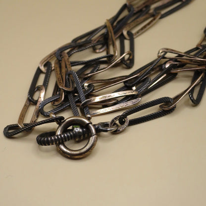 Antique Victorian Niello Silver & Rose Gold Vermeil Sautoir Necklace, 56.5" MB29