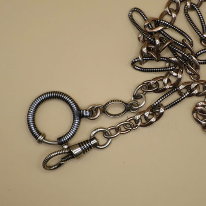 Antique Victorian Niello Silver Pocket Watch Chain Necklace, 18" inches MB9