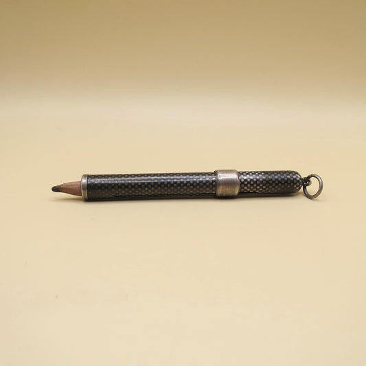 Antique Victorian Niello Silver Checkered Pattern Working Pencil Pendant, 8.8 grams N4