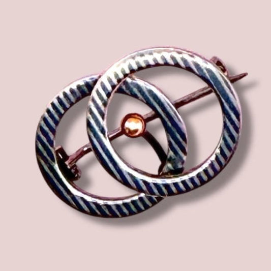 Antique Victorian Niello & Rose Gold Vermeil Interlocking Circles Pin Brooch N6