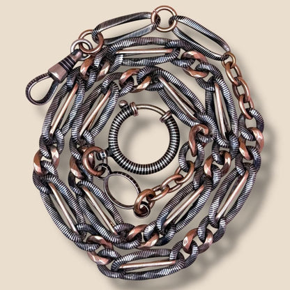Heavy Antique Victorian Niello 800 Silver & 10k Rose Gold Gilt Curb Chain Necklace MB59