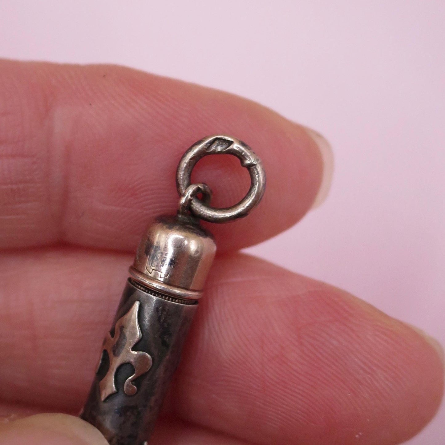 Antique Niello Silver Fleur-de-lis Pendant, Rose Gold Gilt N20