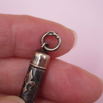 Antique Niello Silver Fleur-de-lis Pendant, Rose Gold Gilt N20