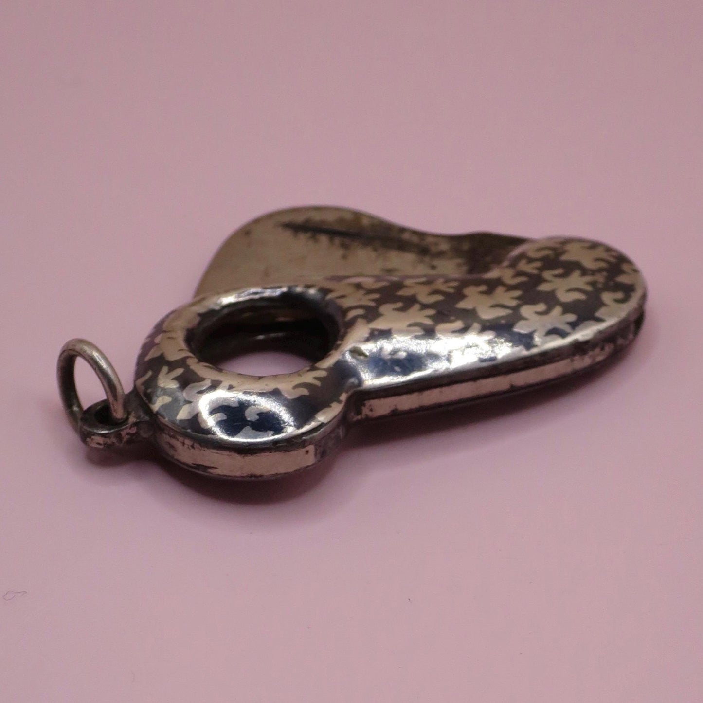 Antique Victorian 800 Silver Fleur-de-lis Cigar Cutter Niello Pendant, 1.5" inches; 7 grams N11