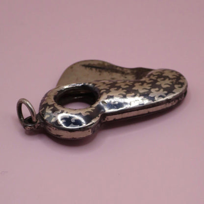 Antique Victorian 800 Silver Fleur-de-lis Cigar Cutter Niello Pendant, 1.5" inches; 7 grams N11