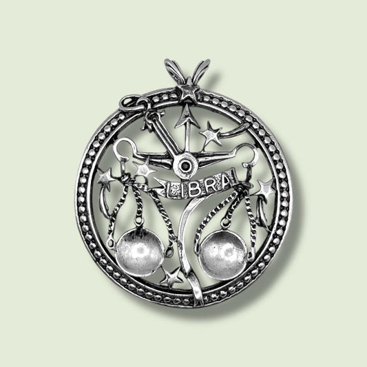 Rare Vintage Large Beau© Sterling Silver Libra The Balance Scale Zodiac Sign Pendant
