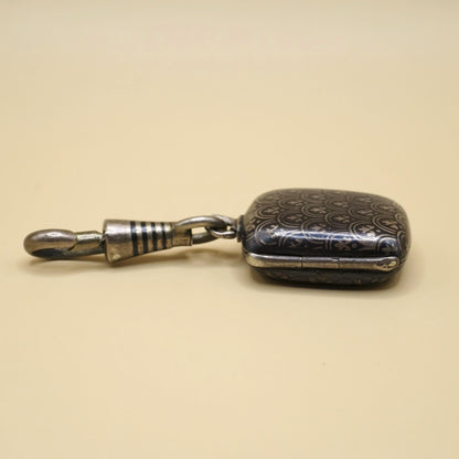 Antique Victorian 800 Silver Niello Locket Pendant, Fleur-de-lis Pattern, Daguerreotypes Included