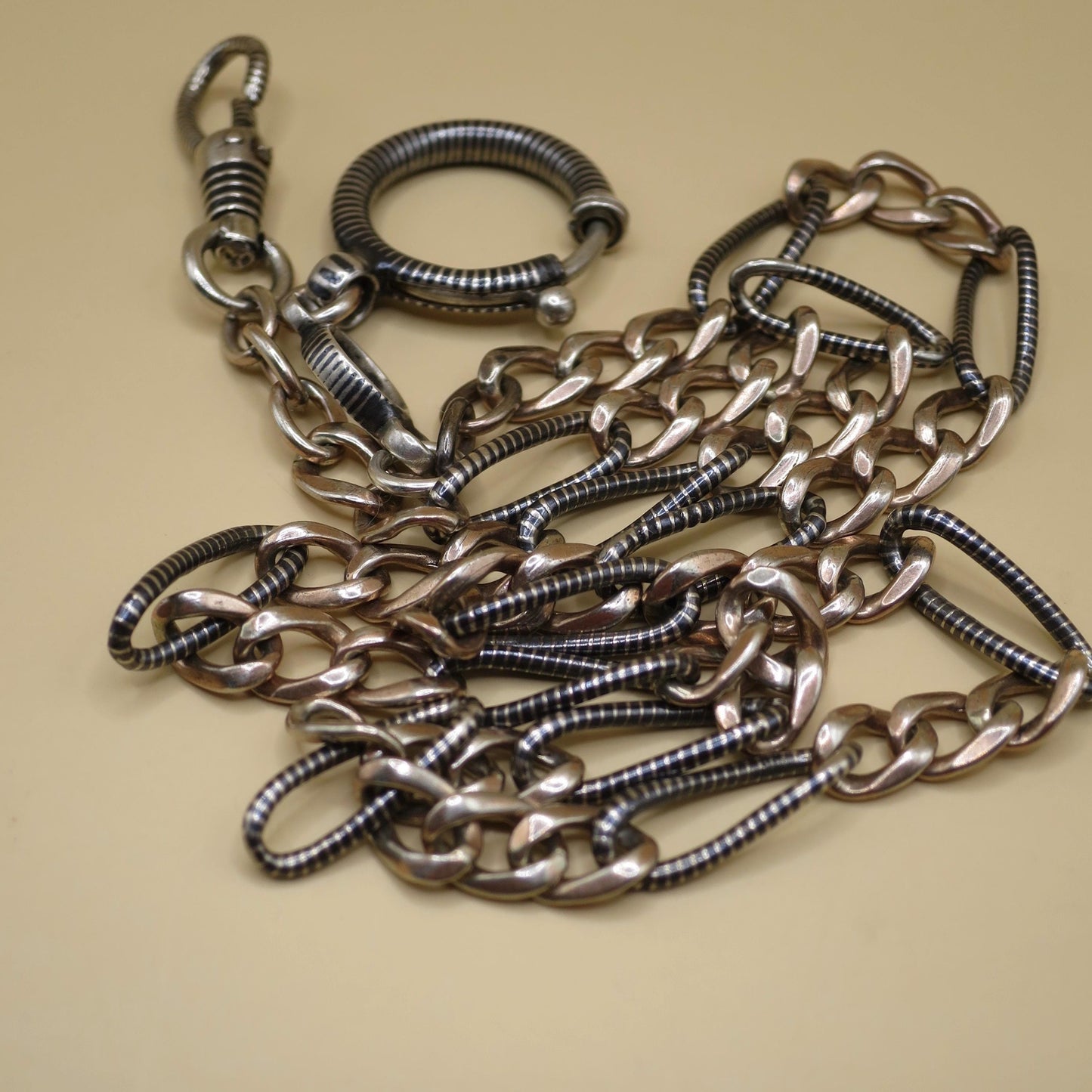 Antique Victorian Niello Silver Pocket Watch Chain Necklace, 18" inches MB9
