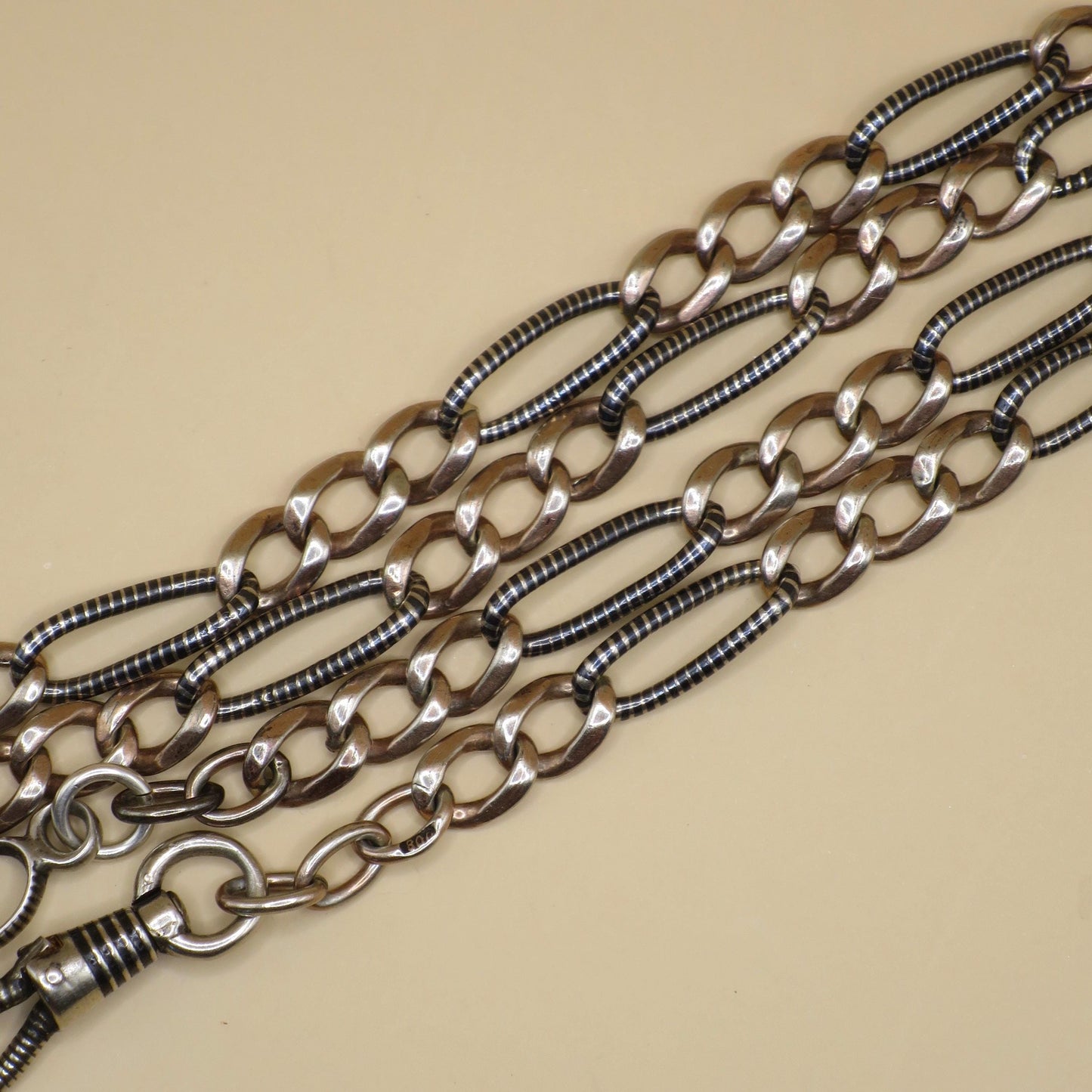 Antique Victorian Niello Silver Pocket Watch Chain Necklace, 18" inches MB9