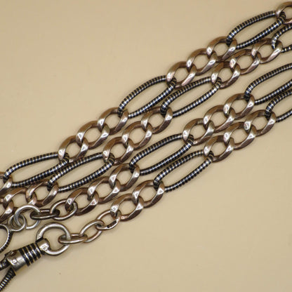 Antique Victorian Niello Silver Pocket Watch Chain Necklace, 18" inches MB9