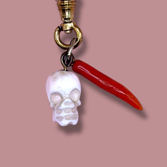 Rare Antique Victorian Hand Carved 3D Skull Coral Charms