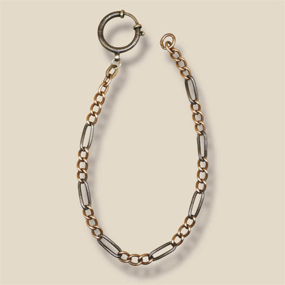 Antique Niello Silver Pocket Watch Chain Bracelet, Rose Gold Vermeil Curb Links MB30