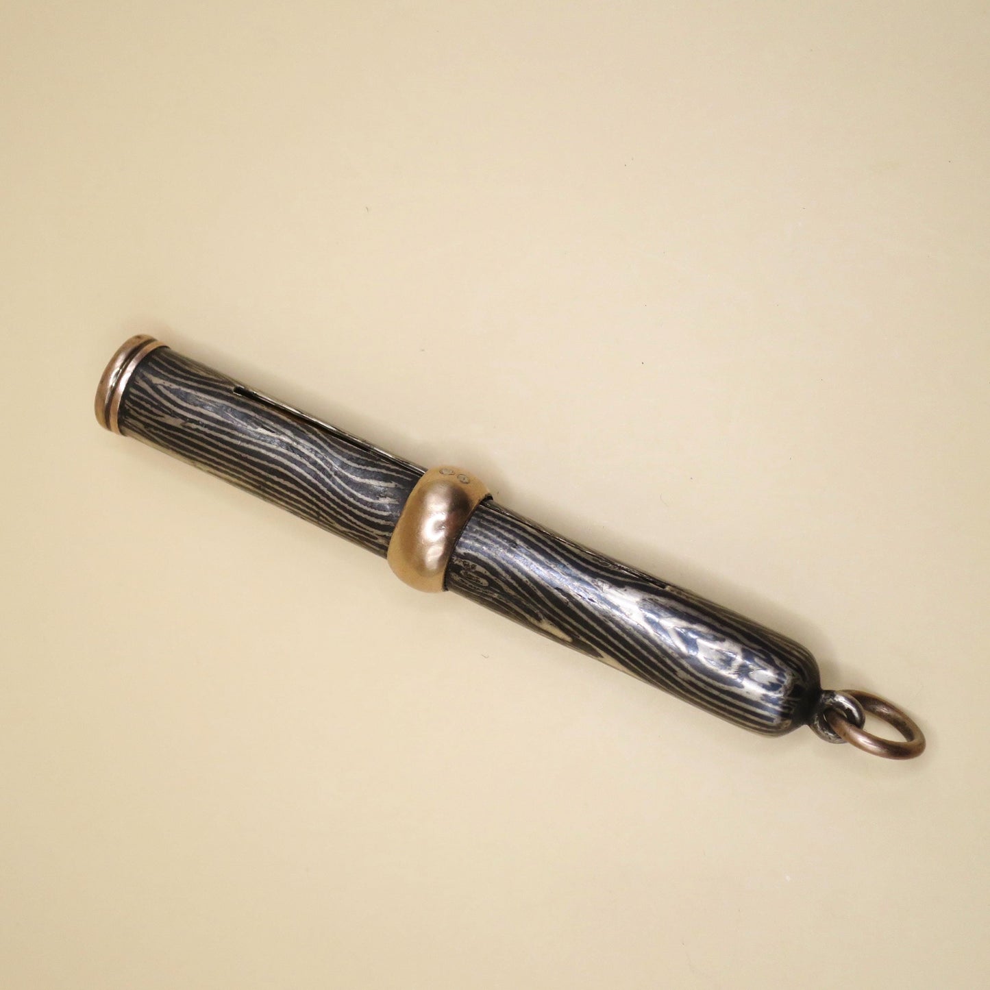 Antique Niello & 12k Rose Gold Vermeil Working Pencil Pendant, 9.8 grams N10