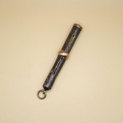 Antique Niello & 12k Rose Gold Vermeil Working Pencil Pendant, 9.8 grams N10