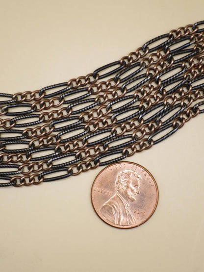Antique Victorian Niello Silver Guard Chain Necklace, Rose Gold Vermeil MB23