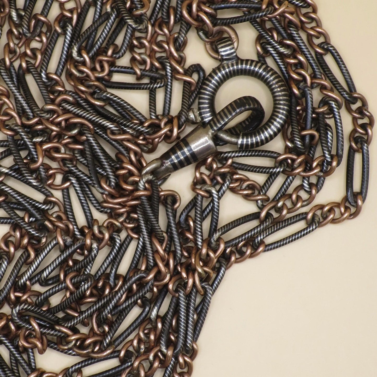 Antique Victorian Niello Silver Guard Chain Necklace, Rose Gold Vermeil MB23