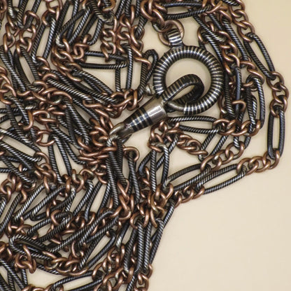 Antique Victorian Niello Silver Guard Chain Necklace, Rose Gold Vermeil MB23