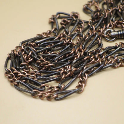 Antique Victorian Niello Silver Guard Chain Necklace, Rose Gold Vermeil MB23