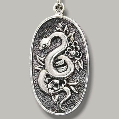 Solid 925 Sterling Silver Flower and Snake Pendant