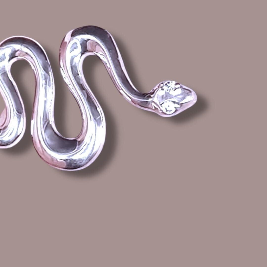 Solid 925 Sterling Silver Snake Serpent with Nano Gem Charm Pendant