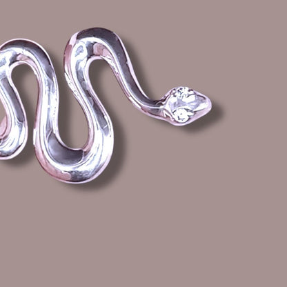 Solid 925 Sterling Silver Snake Serpent with Nano Gem Charm Pendant