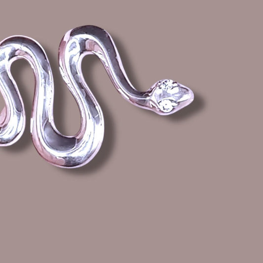 Solid 925 Sterling Silver Snake Serpent with Nano Gem Charm Pendant