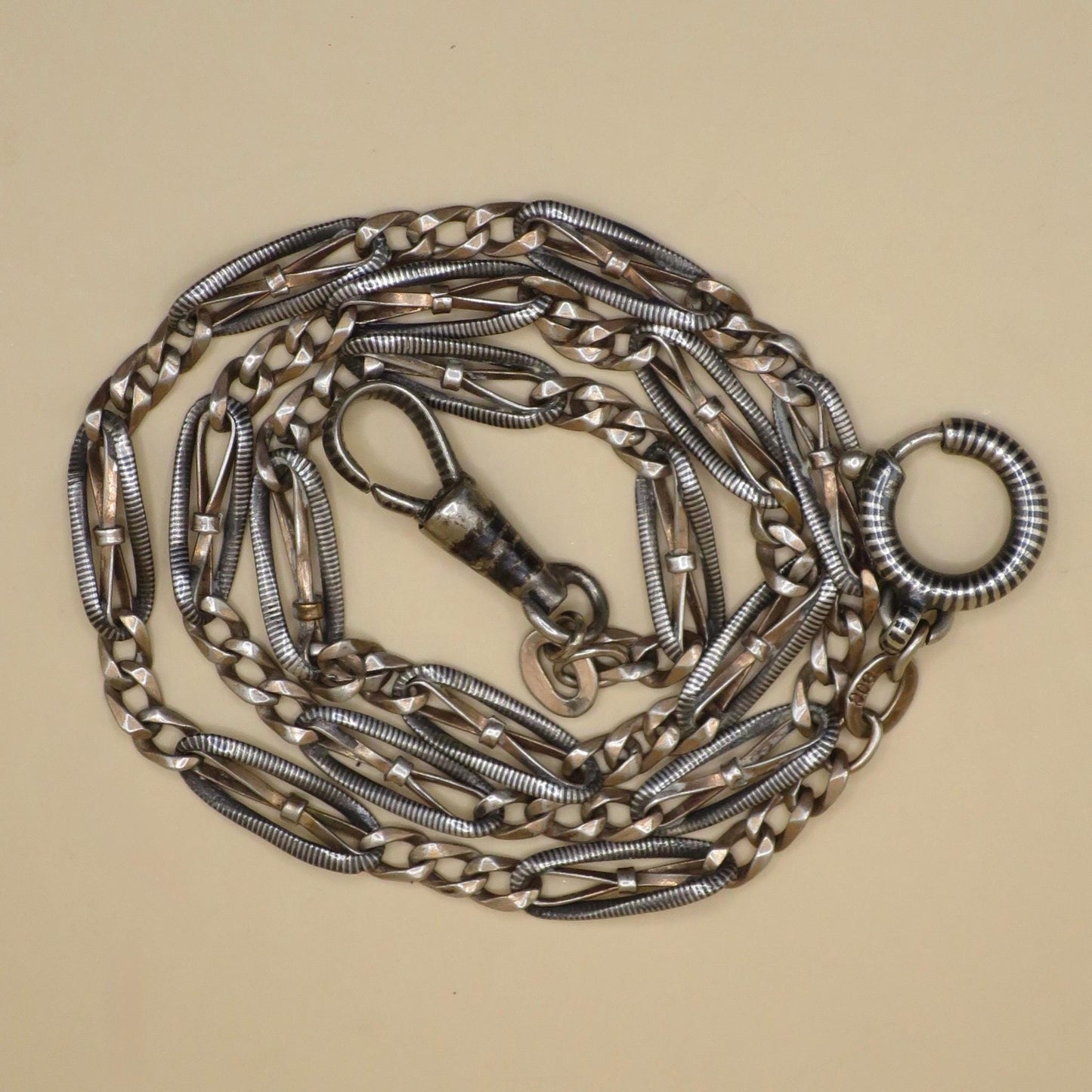 Antique Victorian Niello Silver & 9ct Rose Gold Vermeil Necklace - Victorian Chain MB43