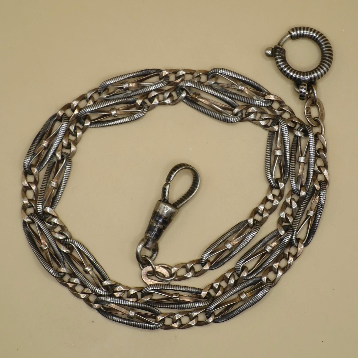 Antique Victorian Niello Silver & 9ct Rose Gold Vermeil Necklace - Victorian Chain MB43