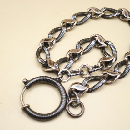 Antique Niello Silver & Rose Gold Vermeil Chain Bracelet, 9.5" Length MB28