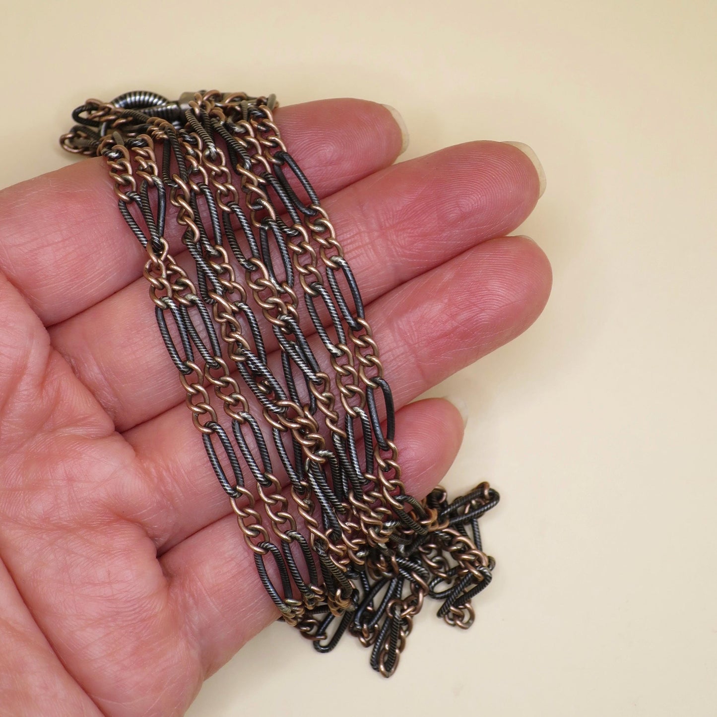 Antique Victorian Niello Silver Guard Chain Necklace, Rose Gold Vermeil MB23