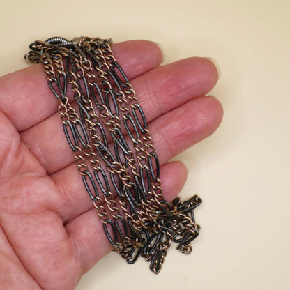 Antique Victorian Niello Silver Guard Chain Necklace, Rose Gold Vermeil MB23