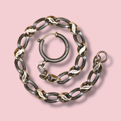 Antique Niello Silver & Rose Gold Vermeil Chain Bracelet, 9.5" Length MB28