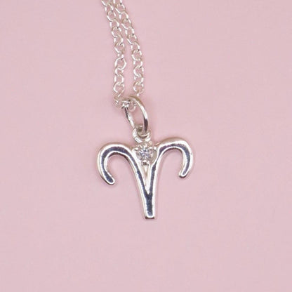 Solid 925 Sterling Silver .015 CT Natural Diamond Aries Zodiac Charm 16-18" Necklace