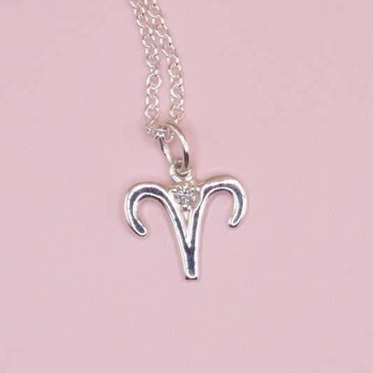 Solid 925 Sterling Silver .015 CT Natural Diamond Aries Zodiac Charm 16-18" Necklace