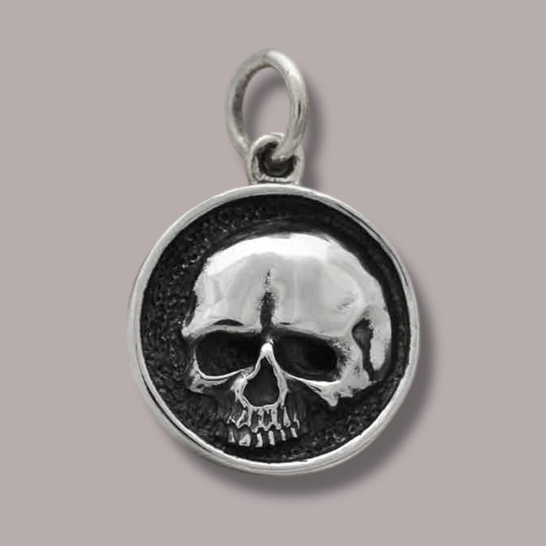 Solid 925 Sterling Silver Round Shadow Box Skull Charm Pendant