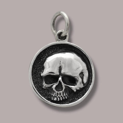 Solid 925 Sterling Silver Round Shadow Box Skull Charm Pendant