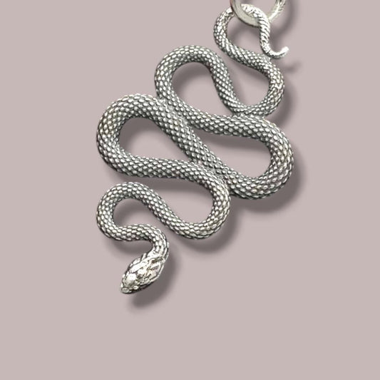 Solid 925 Sterling Silver Scaly Snake Pendant Necklace