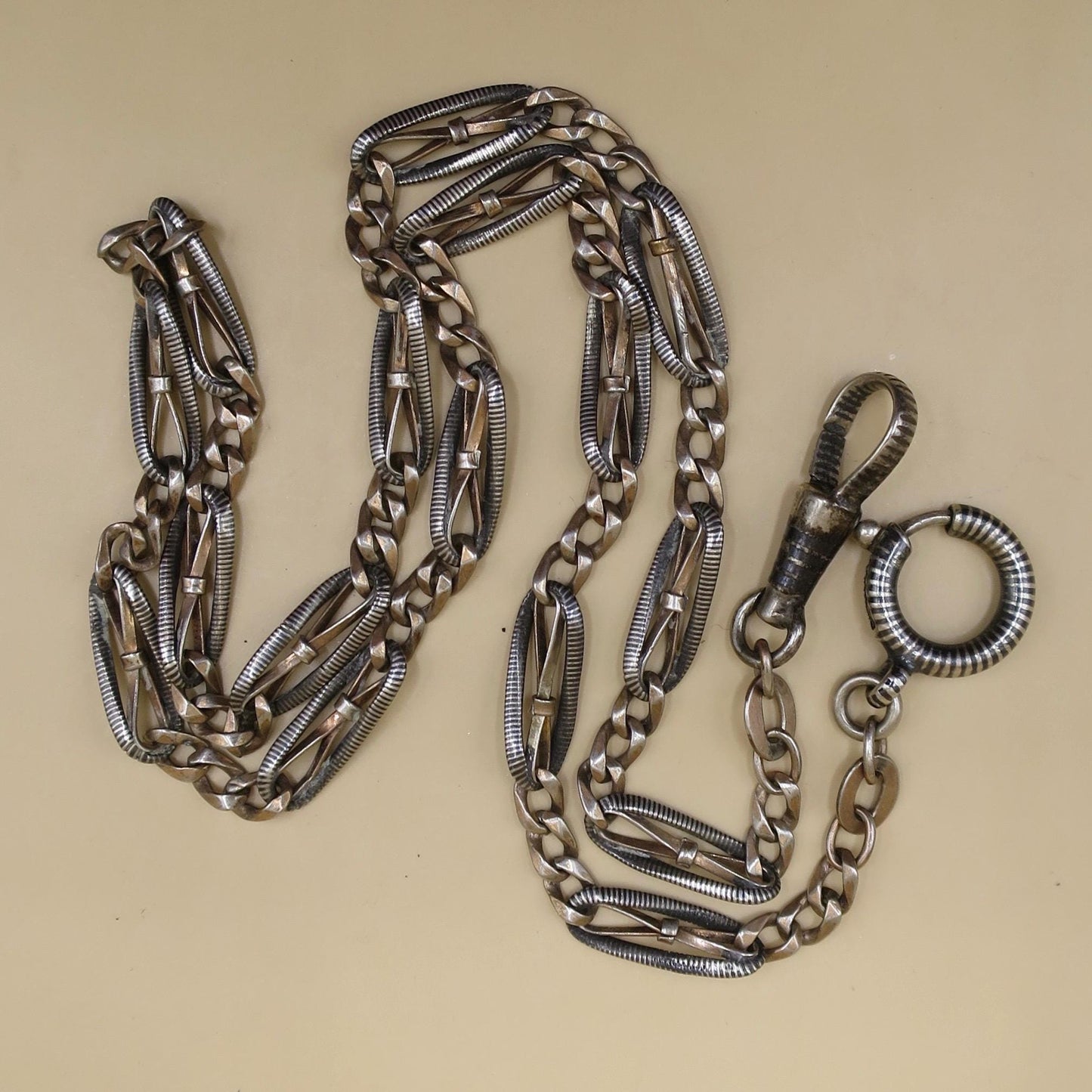 Antique Victorian Niello Silver & 9ct Rose Gold Vermeil Necklace - Victorian Chain MB43