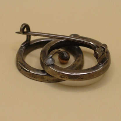 Antique Victorian Niello & Rose Gold Vermeil Interlocking Circles Pin Brooch N6